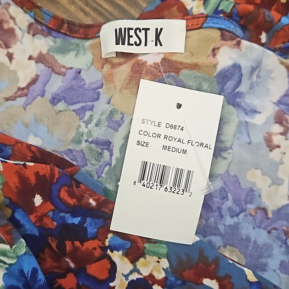 NWT West K Floral Faux Wrap Short Sleeve Dress Medium